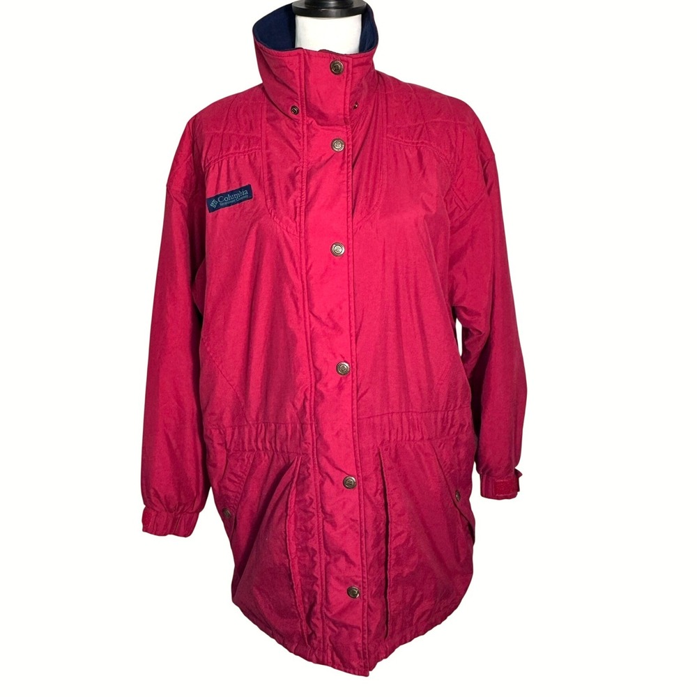 COLUMBIA Women's Small Vintage Red Blue Fleece Lined Insulated Parka Jacket Coat